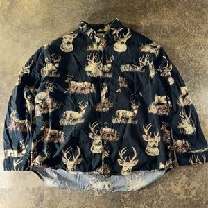 Vintage Field Tested 100% Cotton Elk Print Button-Down Long-Sleeve Shirt